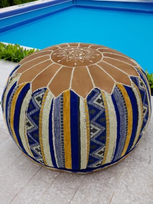 Moroccan ottoman pouf - Azure Oasis