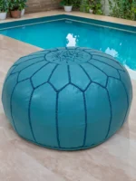 Moroccan ottoman pouf - Steel Blue Serenity