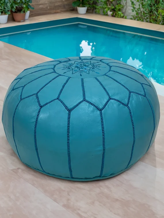 Moroccan ottoman pouf - Steel Blue Serenity