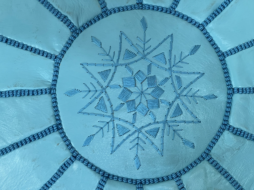 Moroccan ottoman pouf - Steel Blue Serenity