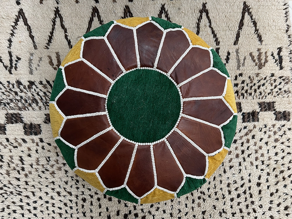 Moroccan ottoman pouf - Fern Forest